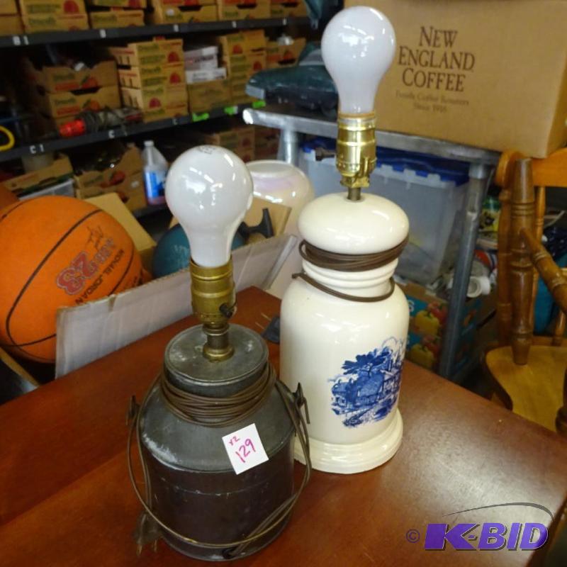 lot 129 image: 2 table lamps. No shades...