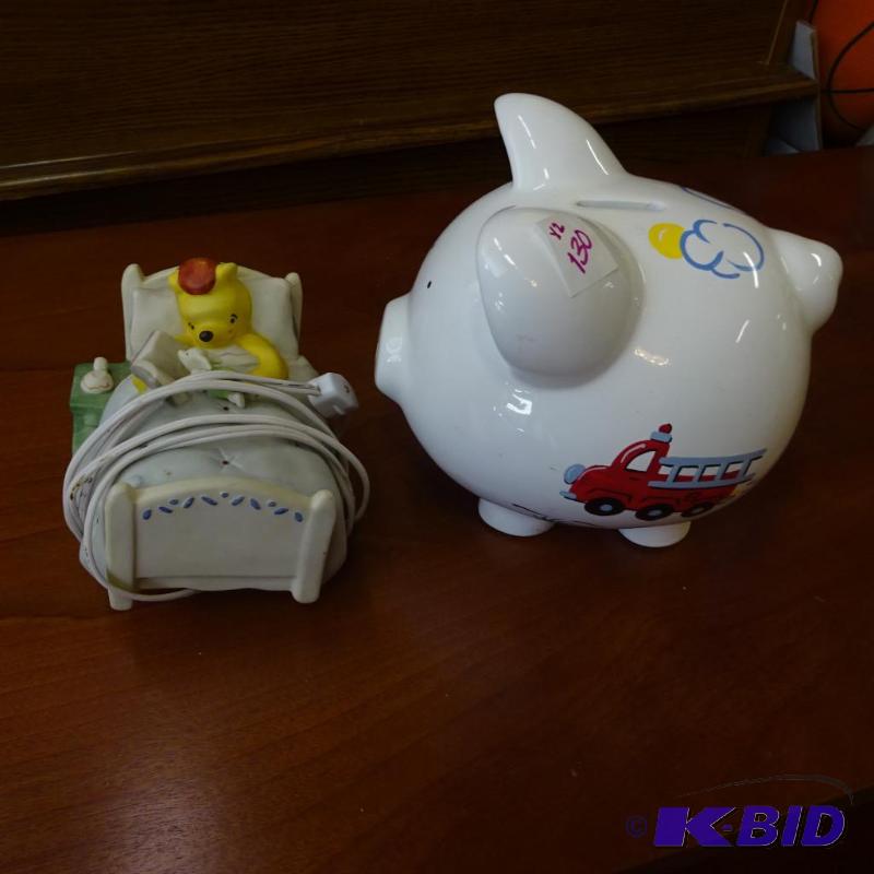 lot 130 image: Piggy Bank. Winnie the Pooh night stand....