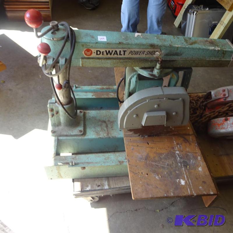 lot 142 image: AMF Debault Radial arm saw. Works. 120240 si...