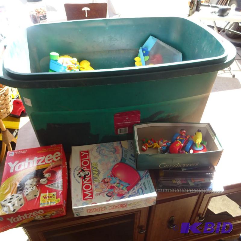 lot 145 image: misc kids toys and board games. Includes 20 g...