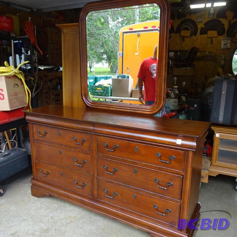 lot 173 image: vintage wood dresser 8 drawer with attached m...