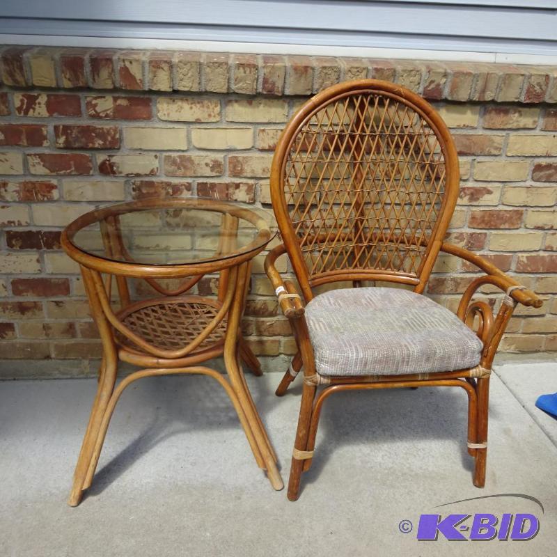 lot 180 image: Bamboo table with glass top. 24" Bamboo ...
