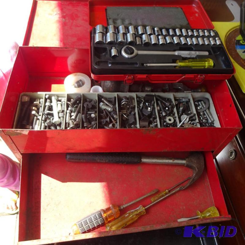 lot 182 image: Tool box with misc. nuts and bolts. Socket se...