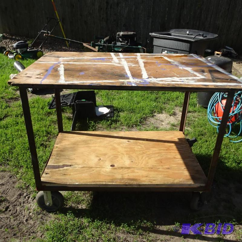 lot 19 image: metal shop cart with wood top. 50X36X40 8&quo...