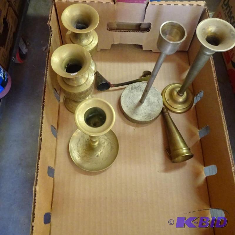 lot 250 image: Brass vases and Candel holders...