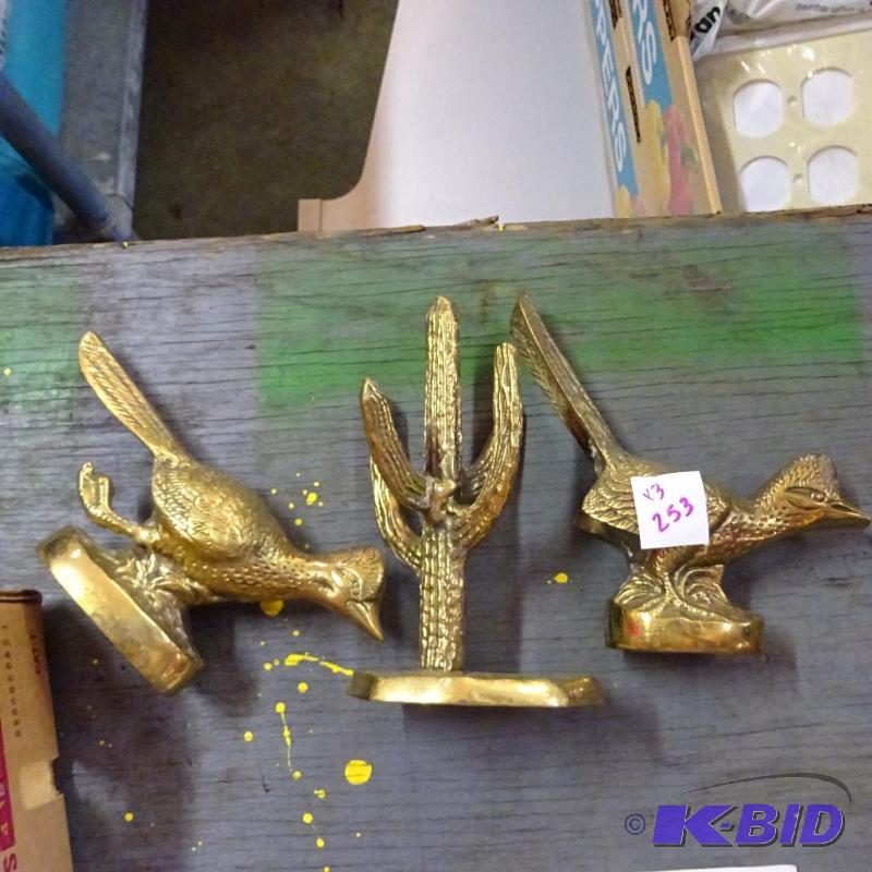 lot 253 image: 2 brass road runners and cactus...