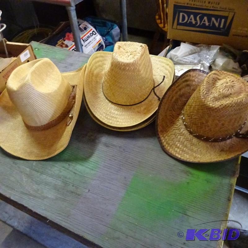 lot 258 image: cowboy hat. 4 straw hats...