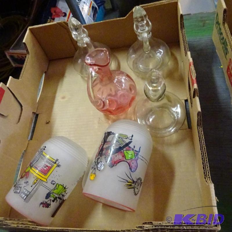 lot 272 image: 2 glasses. 1 piok depression pitcher. 3 oil p...