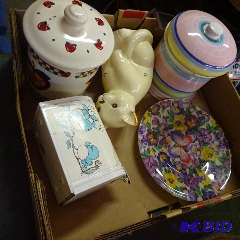 lot 278 image: 2 canisters, 1 plate. Ceramicat, metal mailbo...
