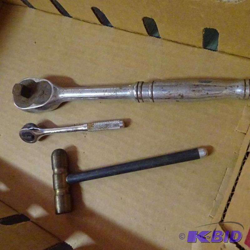 lot 297 image: snap on 12 ratchet, brass hammer, matco 14 ...