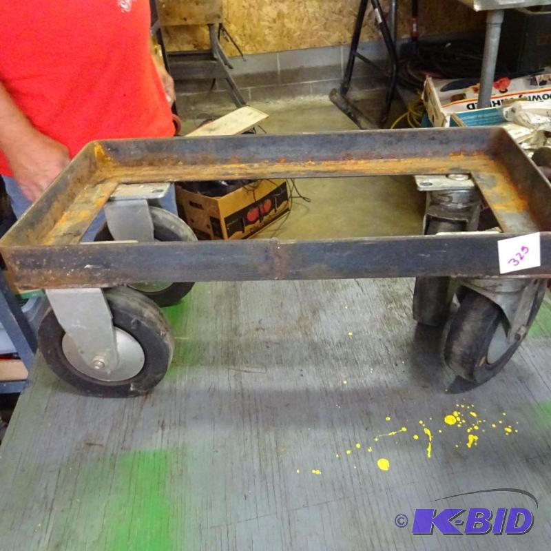 lot 325 image: small steel cart with caster wheels 8.5x17.5....