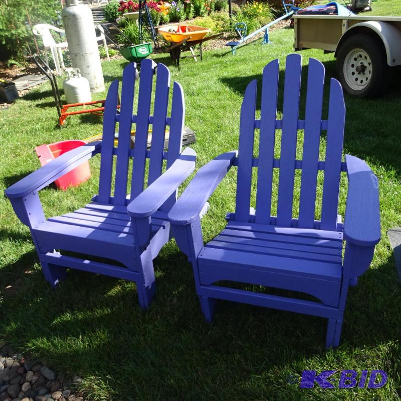 lot 36 image: 2 wood outdoor patio chairs. Solid...