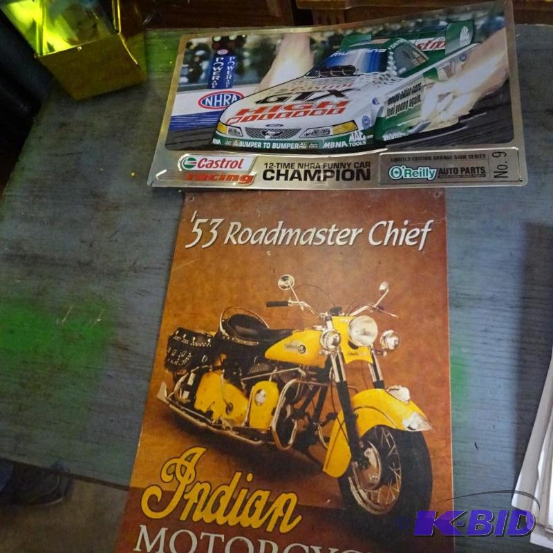 lot 407 image: Metal wall hanging signs. Indian Motorcycle. ...
