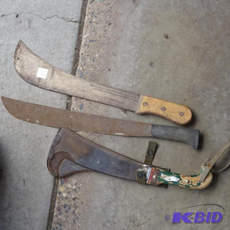 lot 436 image: 2 machettis and 1 specialty cutter with sheat...