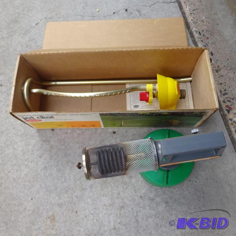 lot 447 image: jet dial nelson sprinkler. Burgess bug fogger...