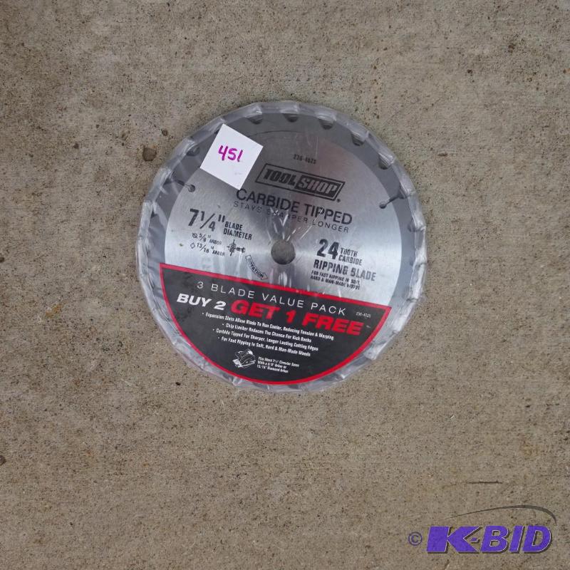 lot 451 image: 3 new saw blades. 7 14"...