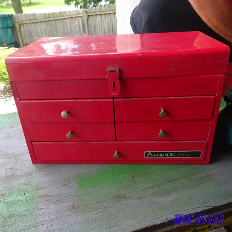 lot 458 image: tool box with 5 drawers and misc. tools...