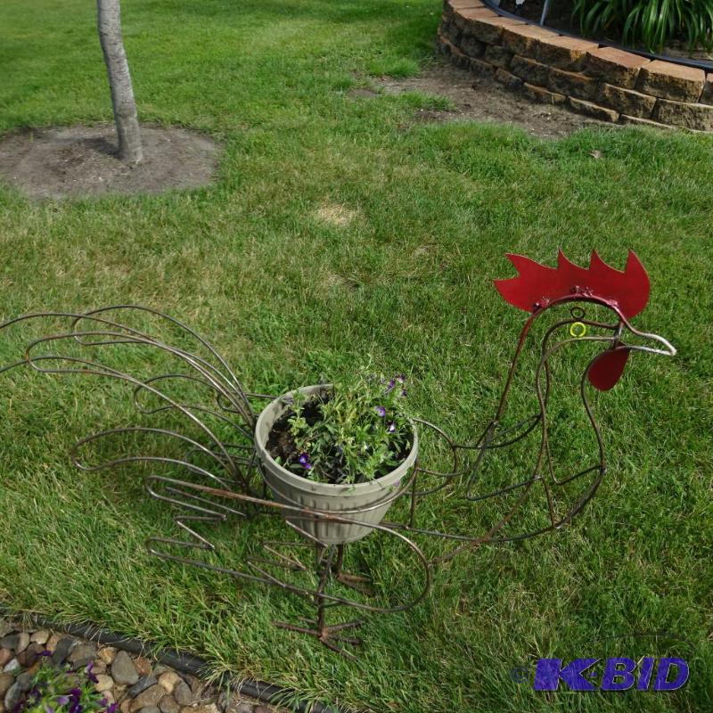lot 53 image: rooster lawn ornament pot holder...