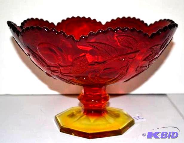 lot 10 image: Amberina Glass. Red Footed Glass bowl with ye...