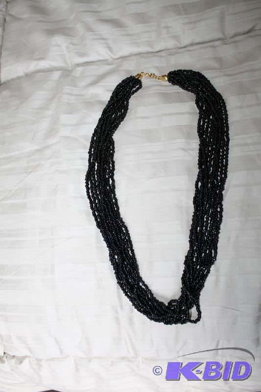 lot 114 image: Trifari 10 strand black bead necklace. Approx...