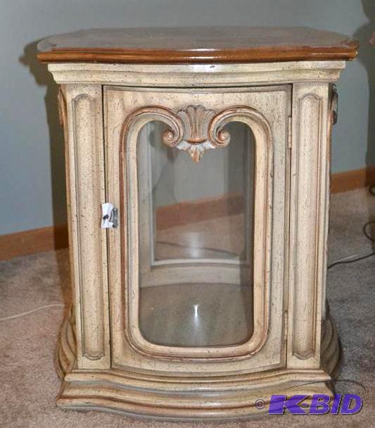 lot 13 image: Antique looking lighted wood side table ...
