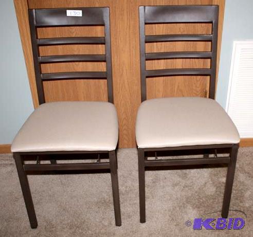 lot 130 image: 2 Brown metal folding chairs w fabric seats-...
