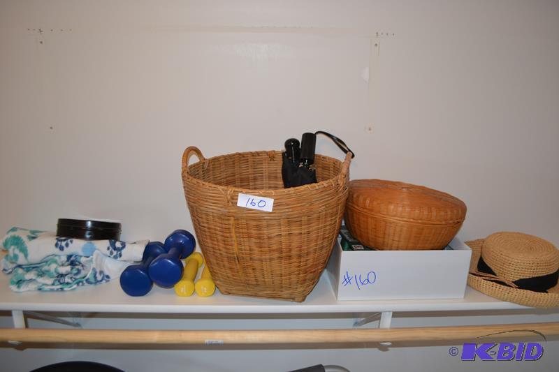 lot 160 image: Lot of misc. items including Basket with lid...