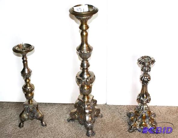 lot 43 image: Brass candle holders 14", 16" and 2...