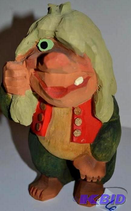 lot 64 image: Henning wood troll hand carved in Norway. Man...