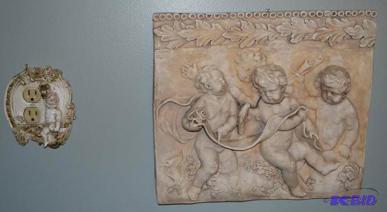 lot 65 image: Cherub wall hanging heavy porcelain with matc...