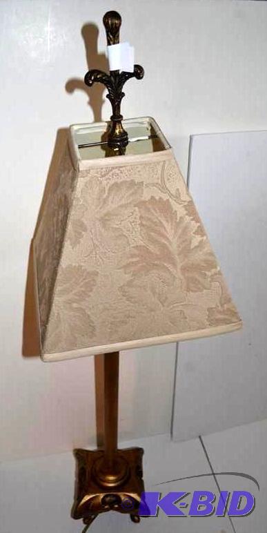 lot 67 image: Decorative brass lamp with tan lamp shade 3 ...