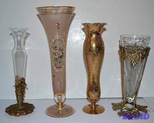 lot 73 image: Vintage vases 4 pieces   Long stemmed vase wi...