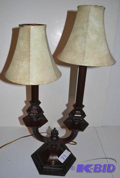 lot 83 image: Two tier lamp stand with Nice&nbsplamp shade...