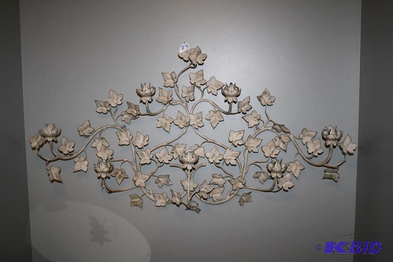 lot 84 image: Hanging wall metal candelabra with branch and...