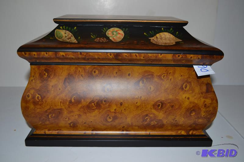 lot 90 image: Heavy, hard-wood, hand-painted chest. 12"...