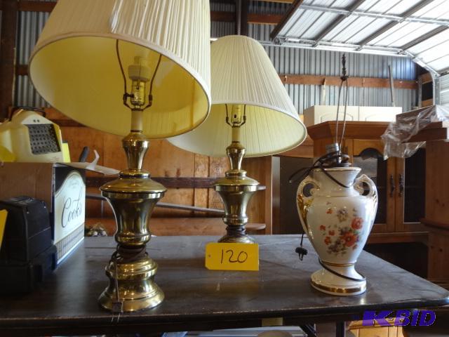 lot 120 image: Two Brass Lamps, One Porcelain...