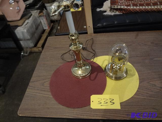 lot 333 image: Clock and Brass Lamp...