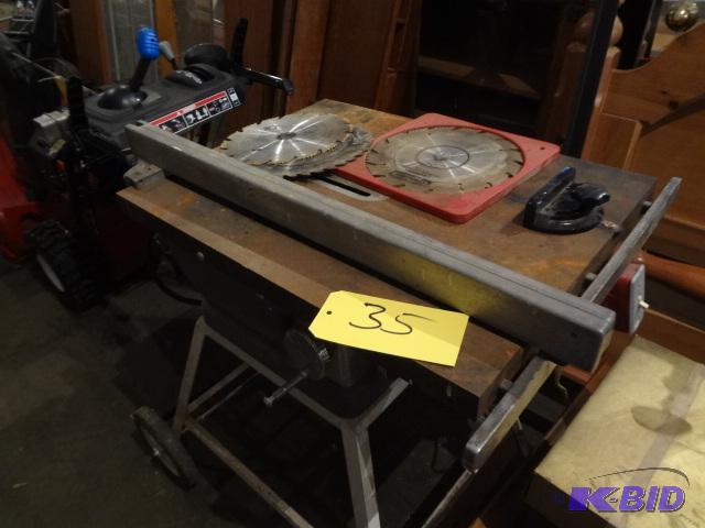 lot 35 image: Craftsman Table Saw, on wheels, Blades...