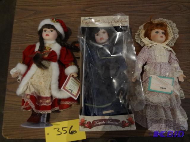 lot 356 image: (3) Porcelain Dolls...