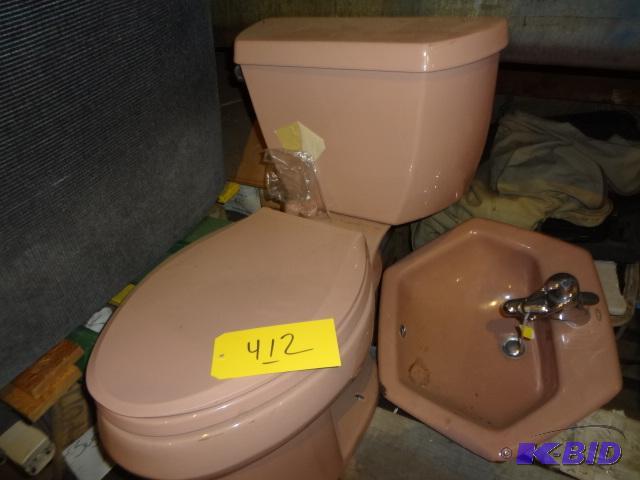 lot 412 image: Pink Oval Stool and Sink...