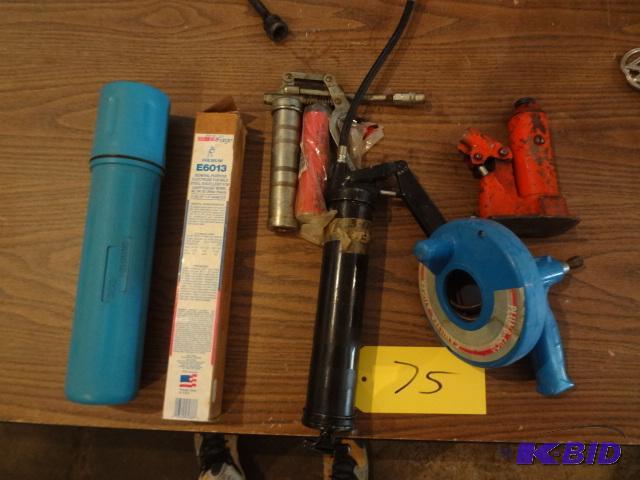 lot 75 image: Welding Rods, Grease Guns, Jack, Plumber...