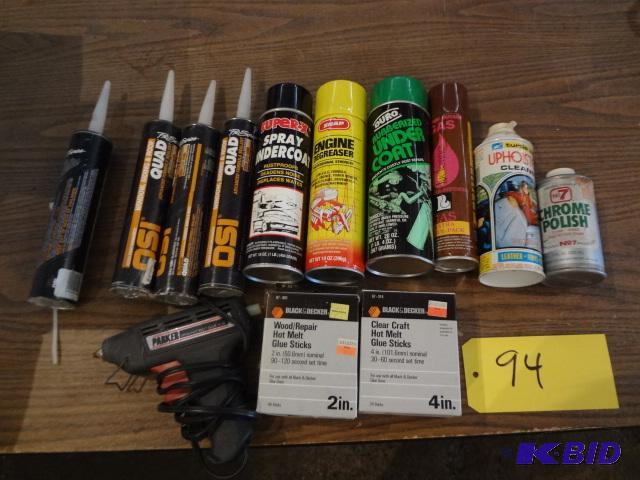 lot 94 image: Glue Gun, Sticks, cans of stuff...