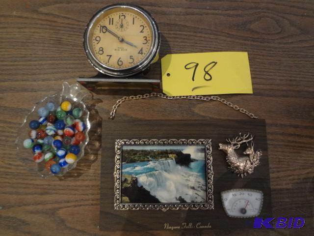 lot 98 image: Marbles(Acros ), Clock,Plaque...