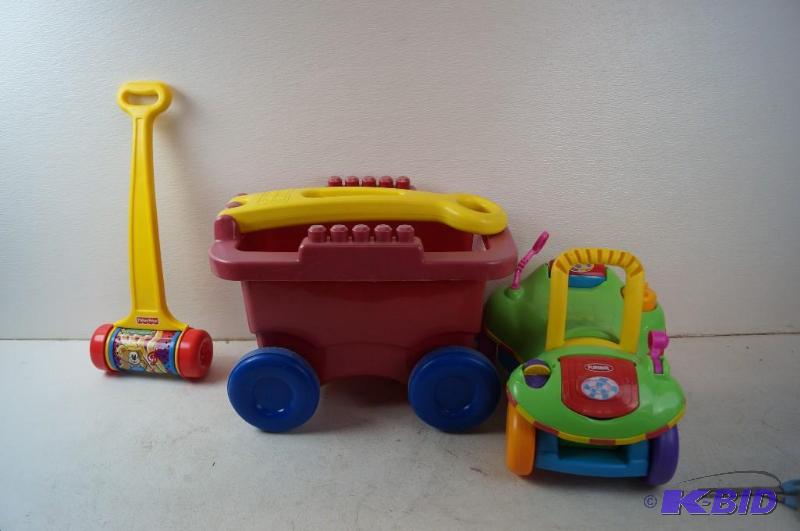 three different baby toys