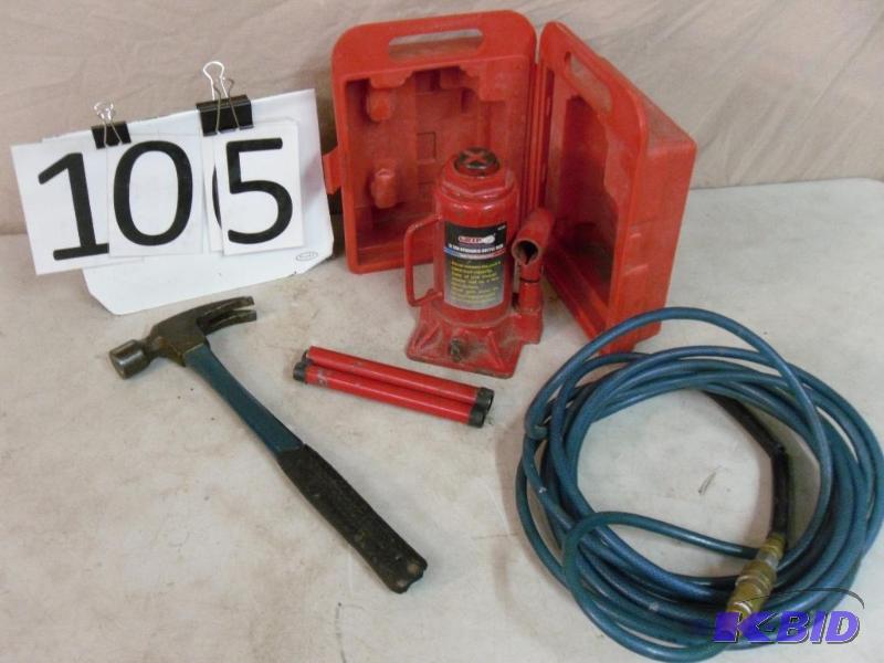 lot 105 image: 12 Ton Bottle Jack with Case, Hammer, and Air...