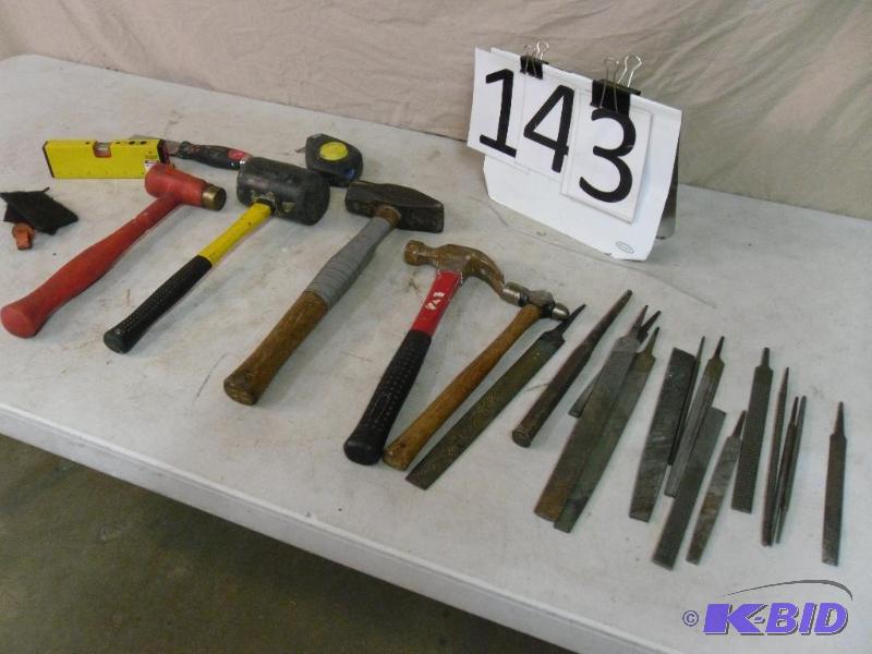 lot 143 image: Lot of Assorted Tools. Hammers, Files, Chalk ...