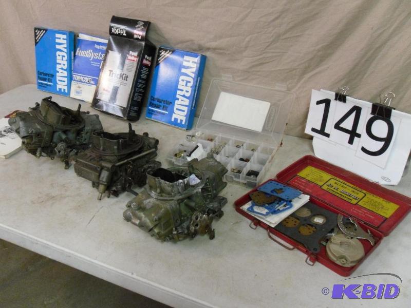 lot 149 image: 3 Hollie Carburetors, Organizers with Parts, ...