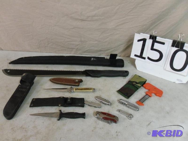 lot 150 image: Lot of Assorted Knives. Gerber Machete, Kersh...
