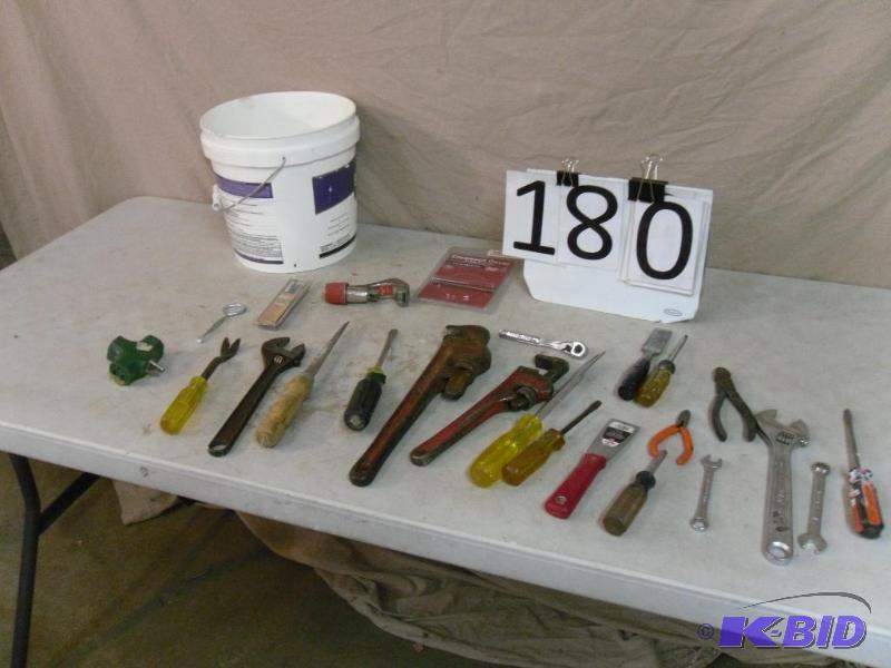 lot 180 image: Pipe Wrenches, Screw Drivers, Adjustable Wren...