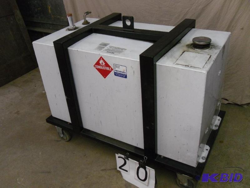 lot 20 image: 100 Gallon Fuel Tank with Rolling Cradle. Mea...